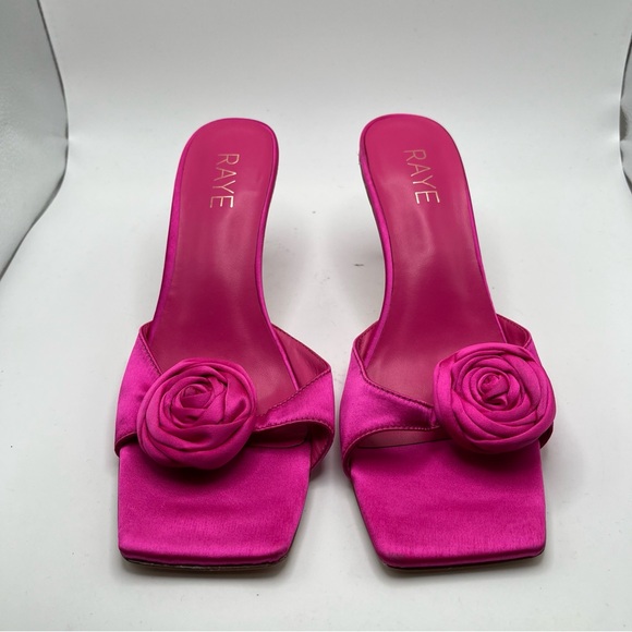 RAYE Rosette Mule in Pink size 7 square toe flower heel NWOB women slip on - Picture 1 of 8